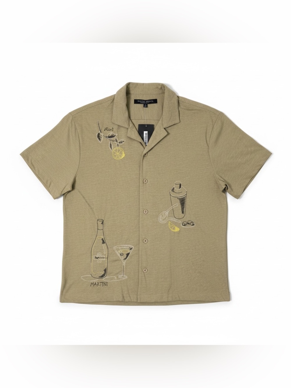 Rustic Souls Men's Sz Large Sage Green Martini Cocktail Embroidered Camp Shirt